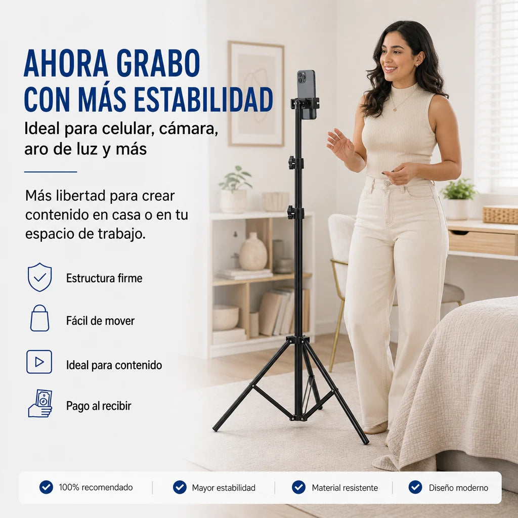 Trípode Telescópico Profesional Extensible para Celular, Cámara, Aro de Luz y Micrófono con Base Estable y Altura Ajustable | Pago al Recibir Honduras
