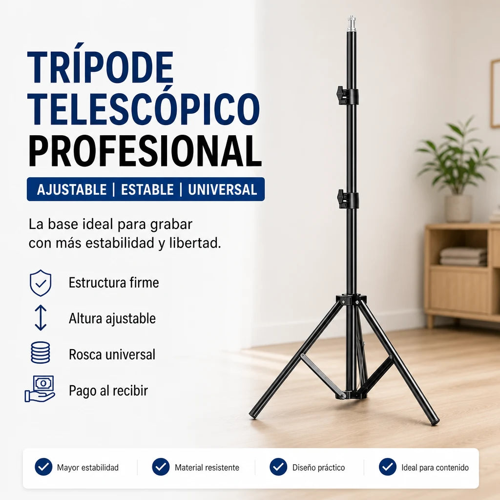 Trípode Telescópico Profesional Extensible para Celular, Cámara, Aro de Luz y Micrófono con Base Estable y Altura Ajustable | Pago al Recibir Honduras
