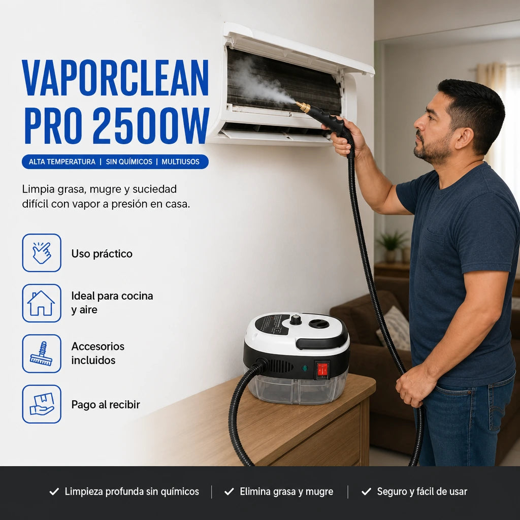 Limpiador a Vapor de Alta Temperatura VaporClean Pro 2500W sin Químicos para Limpiar Cocina, Aire Acondicionado y Más con Vapor Potente | Pago al Recibir Honduras