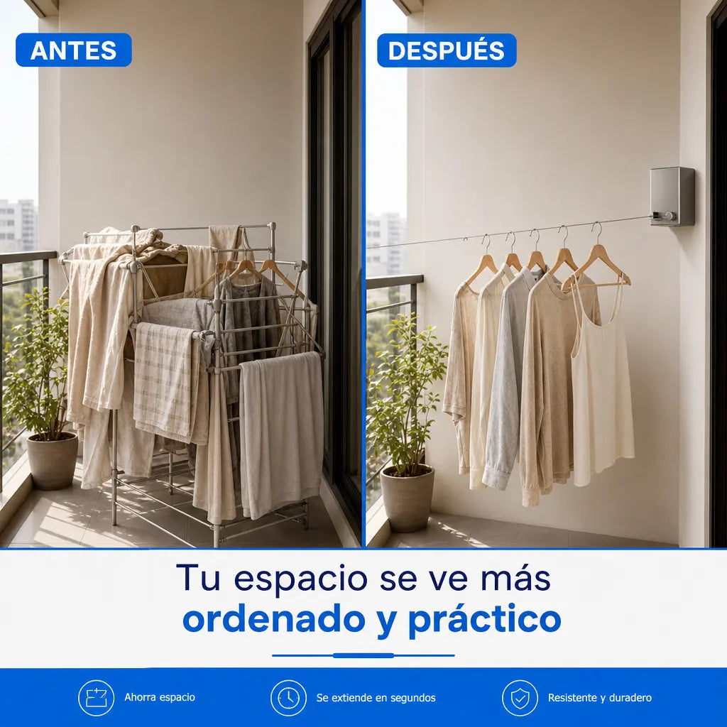 Tendedero de Pared con Cable de Acero Inoxidable | WallDry Pro Retráctil | Se Guarda Solo | Hasta 20kg | Interior y Exterior | Pago al Recibir Honduras