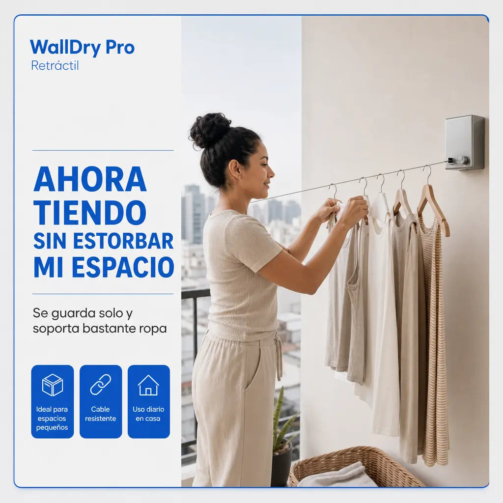 Tendedero de Pared con Cable de Acero Inoxidable | WallDry Pro Retráctil | Se Guarda Solo | Hasta 20kg | Interior y Exterior | Pago al Recibir Honduras