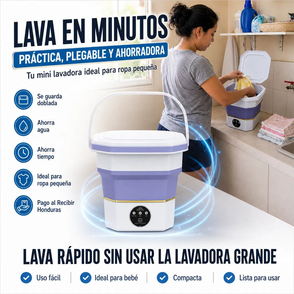 Mini Lavadora Plegable WashPod Mini | Lava tu Ropa en Minutos | Se Guarda Doblada | Ahorra Agua y Tiempo | Pago al Recibir Honduras