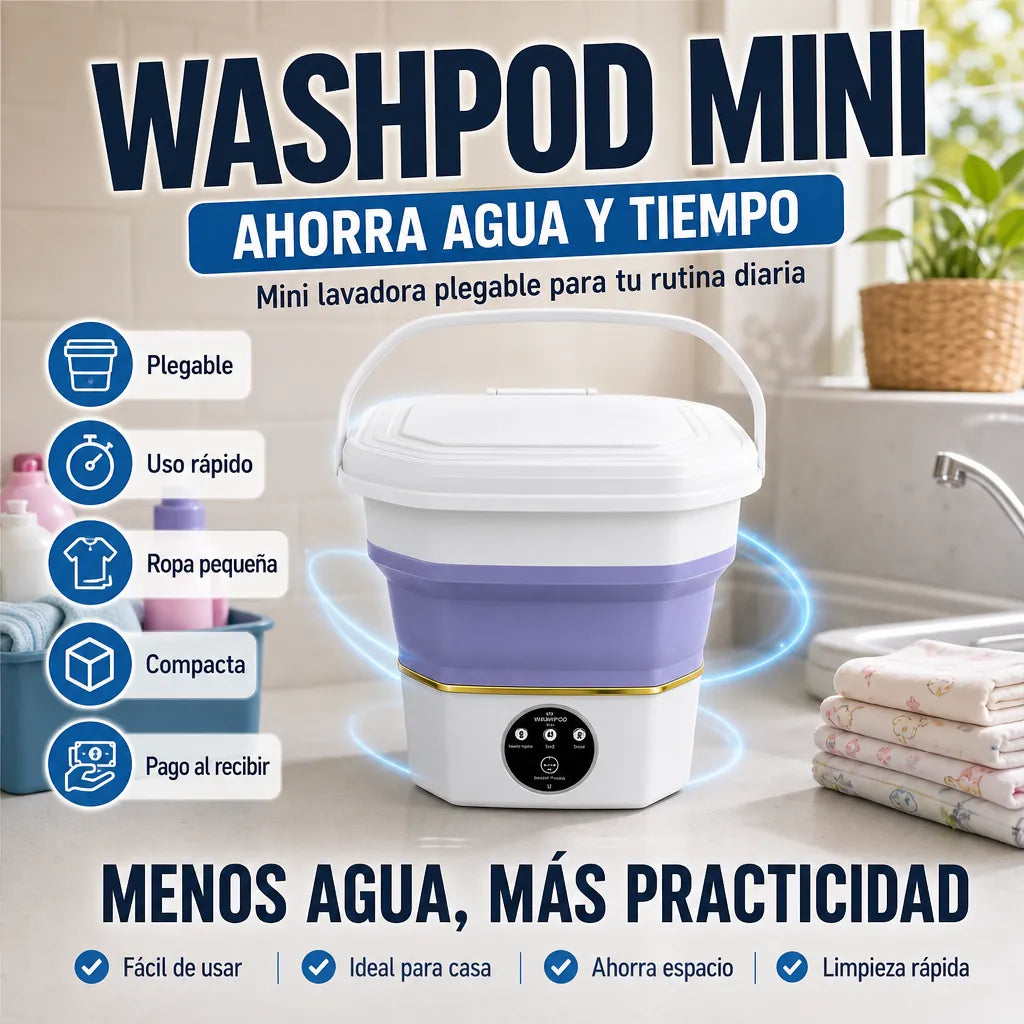 Mini Lavadora Plegable WashPod Mini | Lava tu Ropa en Minutos | Se Guarda Doblada | Ahorra Agua y Tiempo | Pago al Recibir Honduras